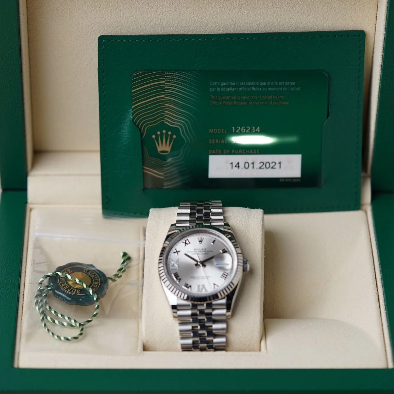 Auction: 2021 Rolex Datejust 36 Fluted / Silver / Diamond
