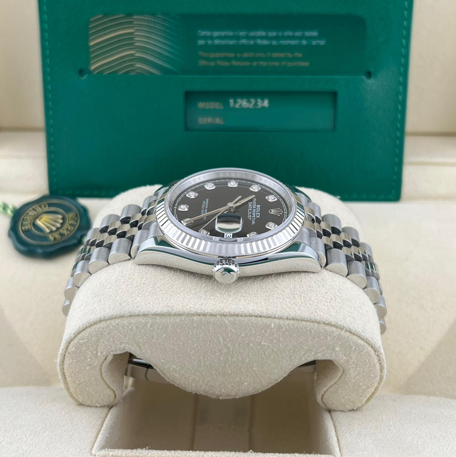 2024 Rolex Datejust 36 Fluted / Black / Diamond-Set