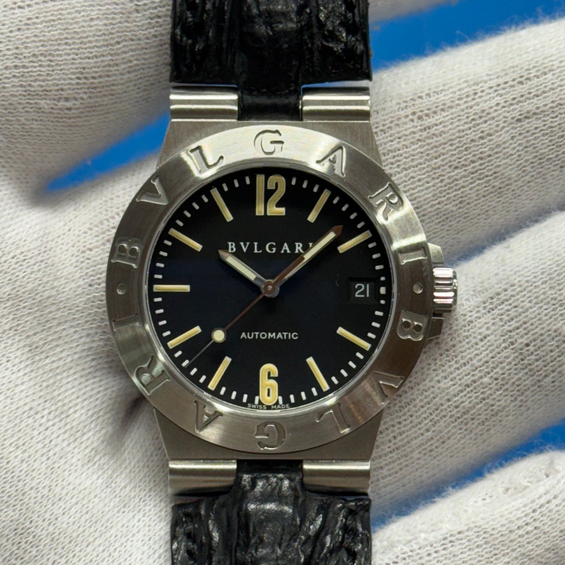 Bvlgari Diagono Steel / Black / Arabic / Strap LCV 35 S