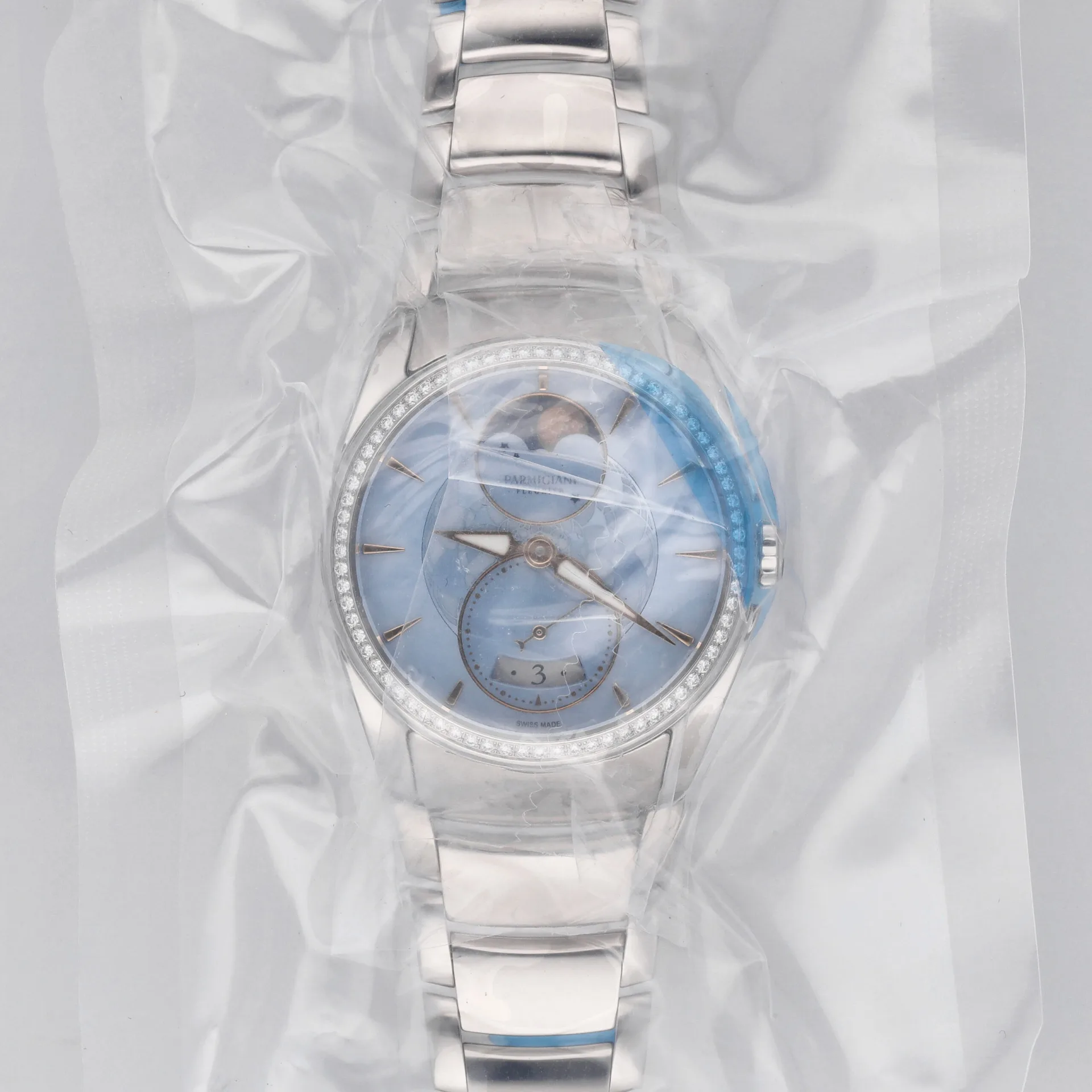 2025 Parmigiani Fleurier Tonda Metropolitaine Sélène 33.7 Steel / Diamond-Set / Blue MOP / Bracelet PFC283-0063500