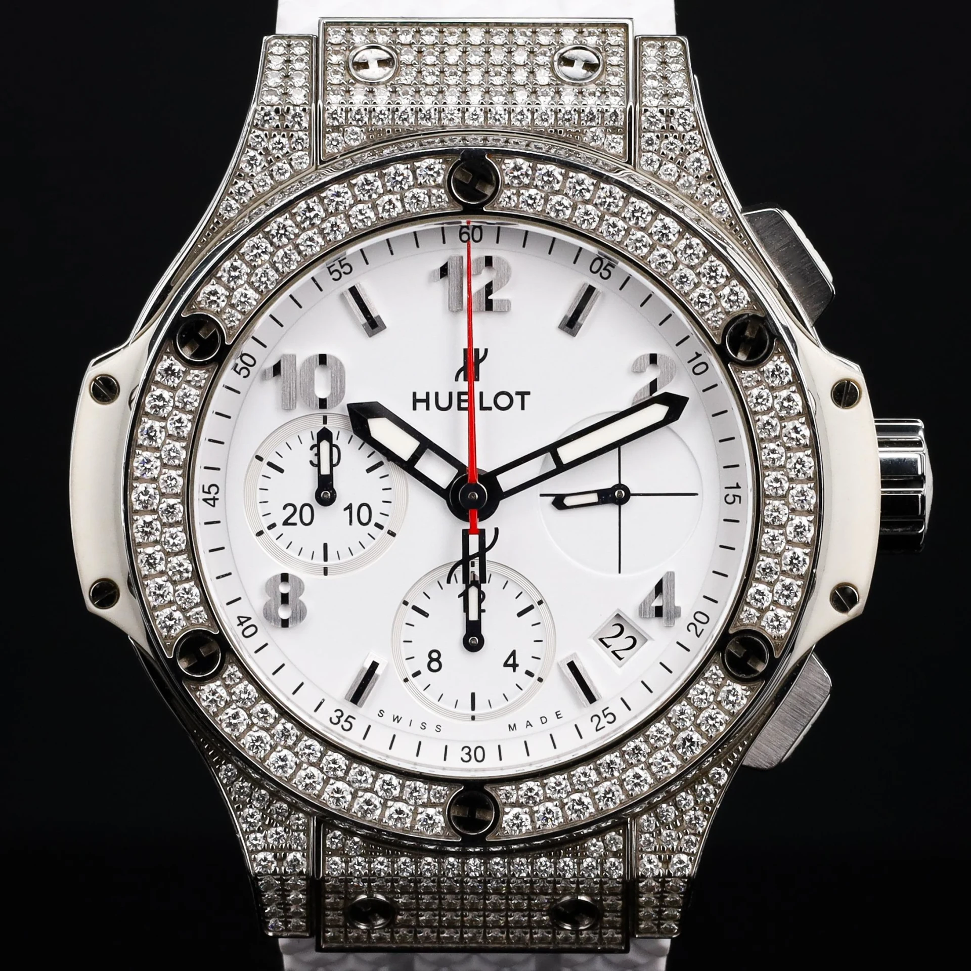 Hublot Big Bang Chronograph 41 Steel and Diamond-Set / Diamond-Set / White / Arabic / Strap 342.SE.230.RW.174