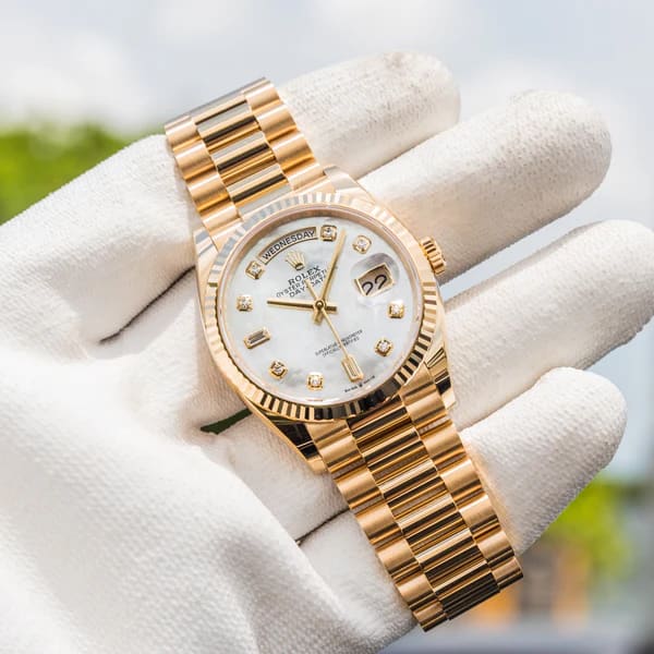 Rolex Day-Date 36 Yellow Gold Fluted MOP Baguette-Diamond