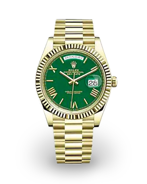 Rolex Day-Date 40 Yellow Gold / Fluted / Green / Roman 228238-0061  Model Image