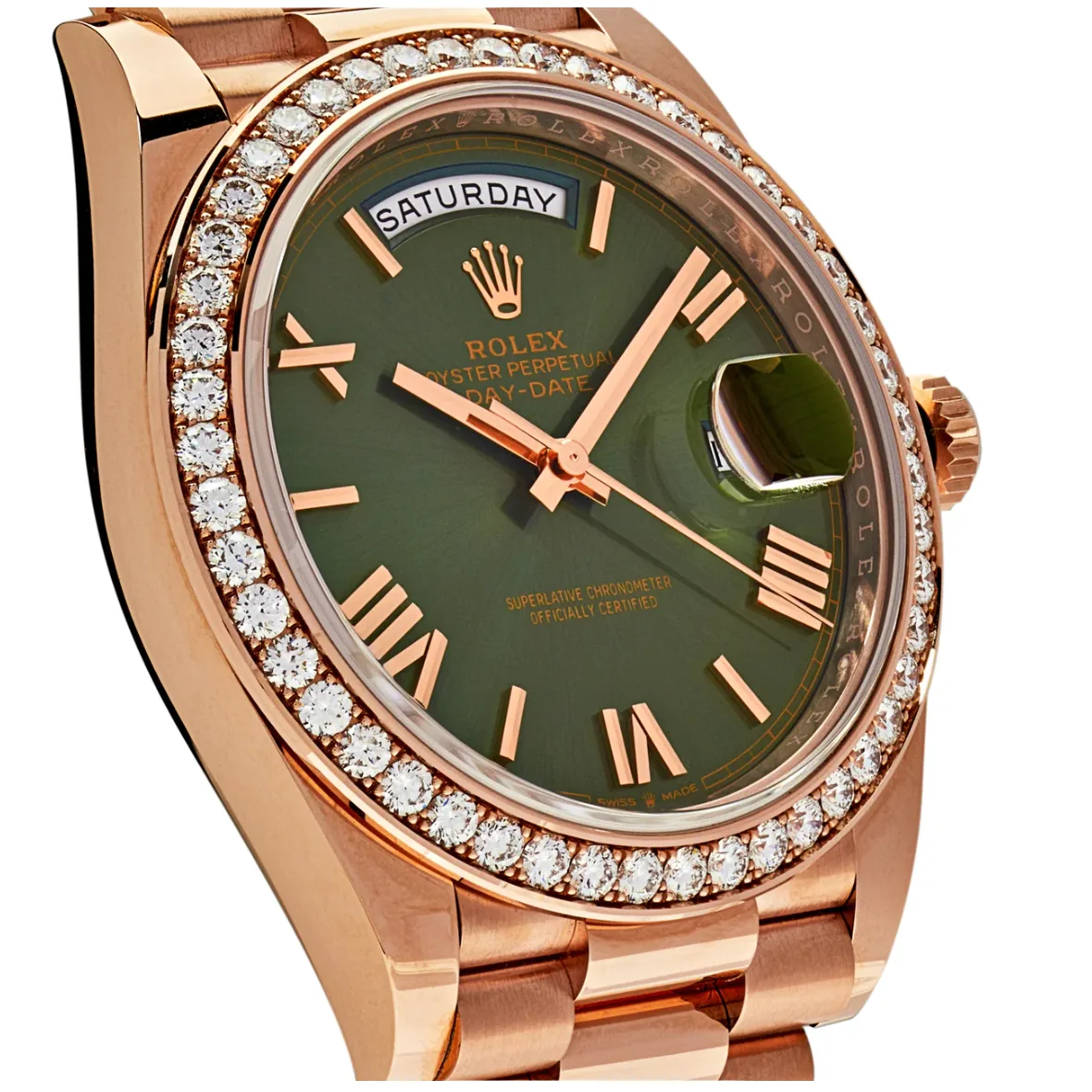 2021 Rolex Day-Date 40 Rose Gold / Diamond-Set / Olive-Green / Roman 228345RBR-0011 Listing Image 3