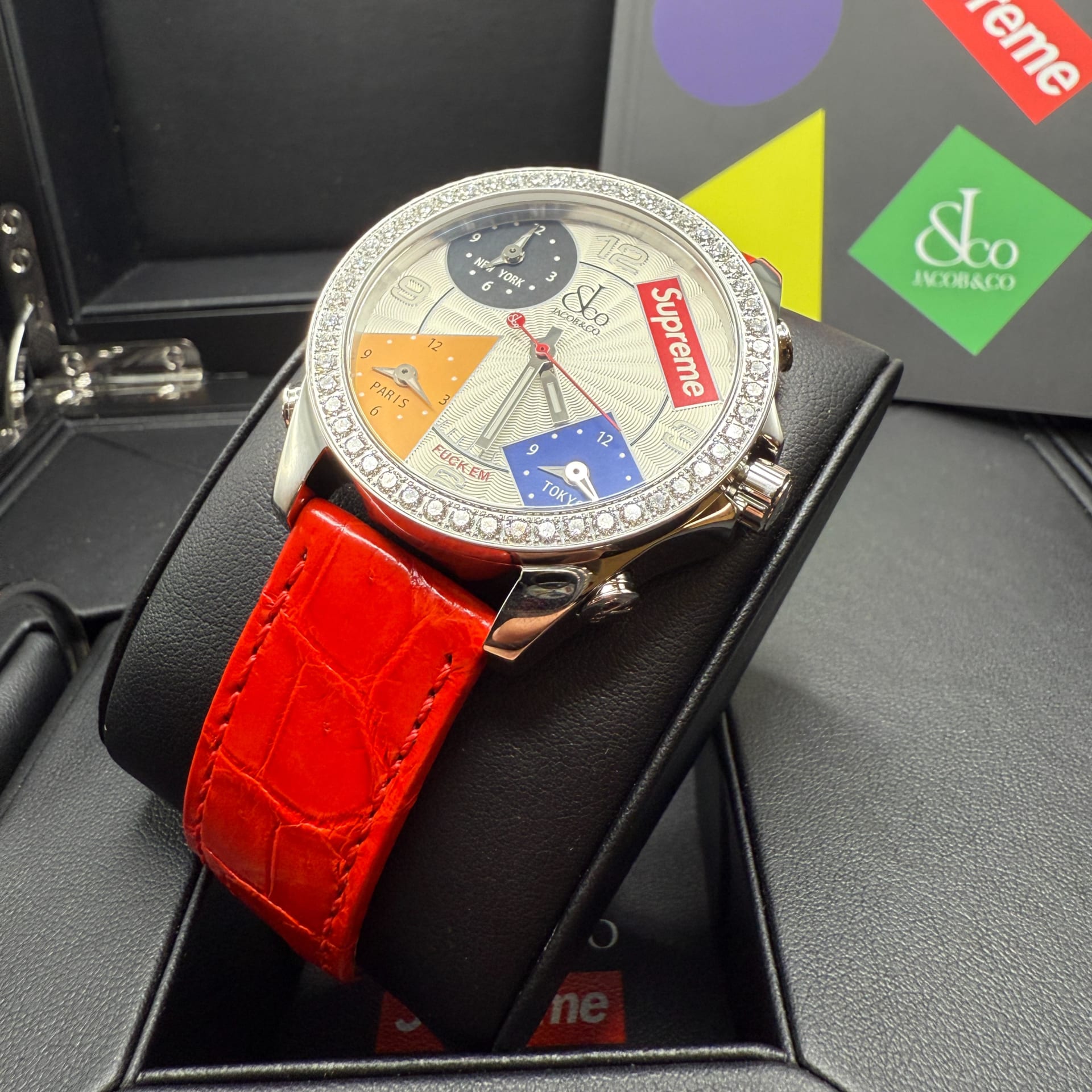 Jacob & Co Supreme 4 Time Zone Quartz 47 Steel / Diamond-Set