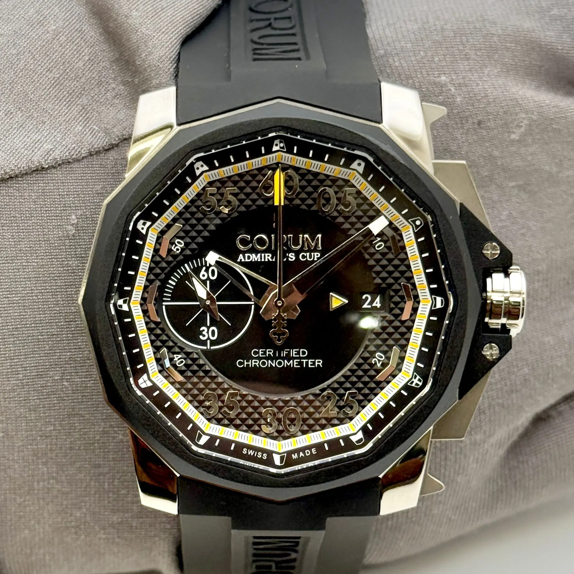 Corum Admiral's Cup Seafender Chrono-Centro 44 PVD-Coated Titanium Black  Arabic Strap A960/00993