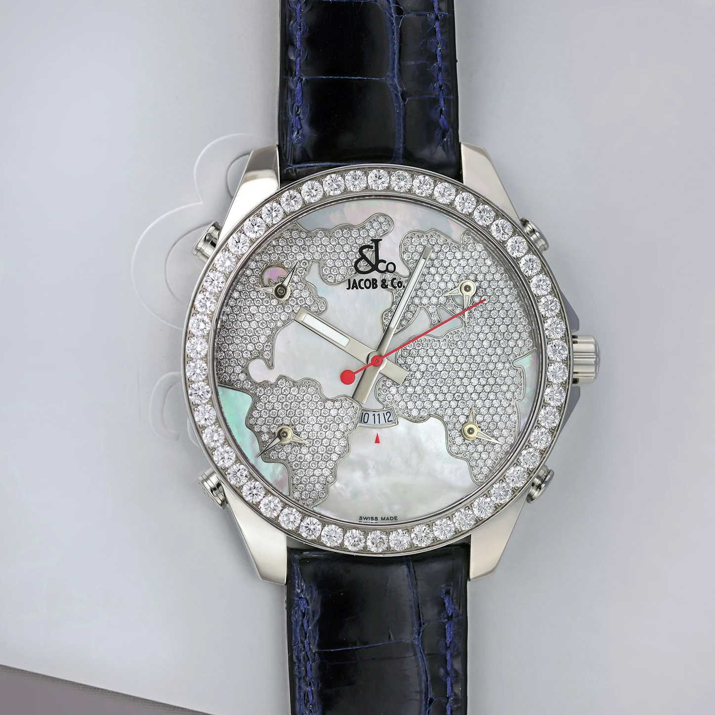 Jacob Co Five Time Zones Steel Diamond-Set MOP Diamond-Set JC-47WW