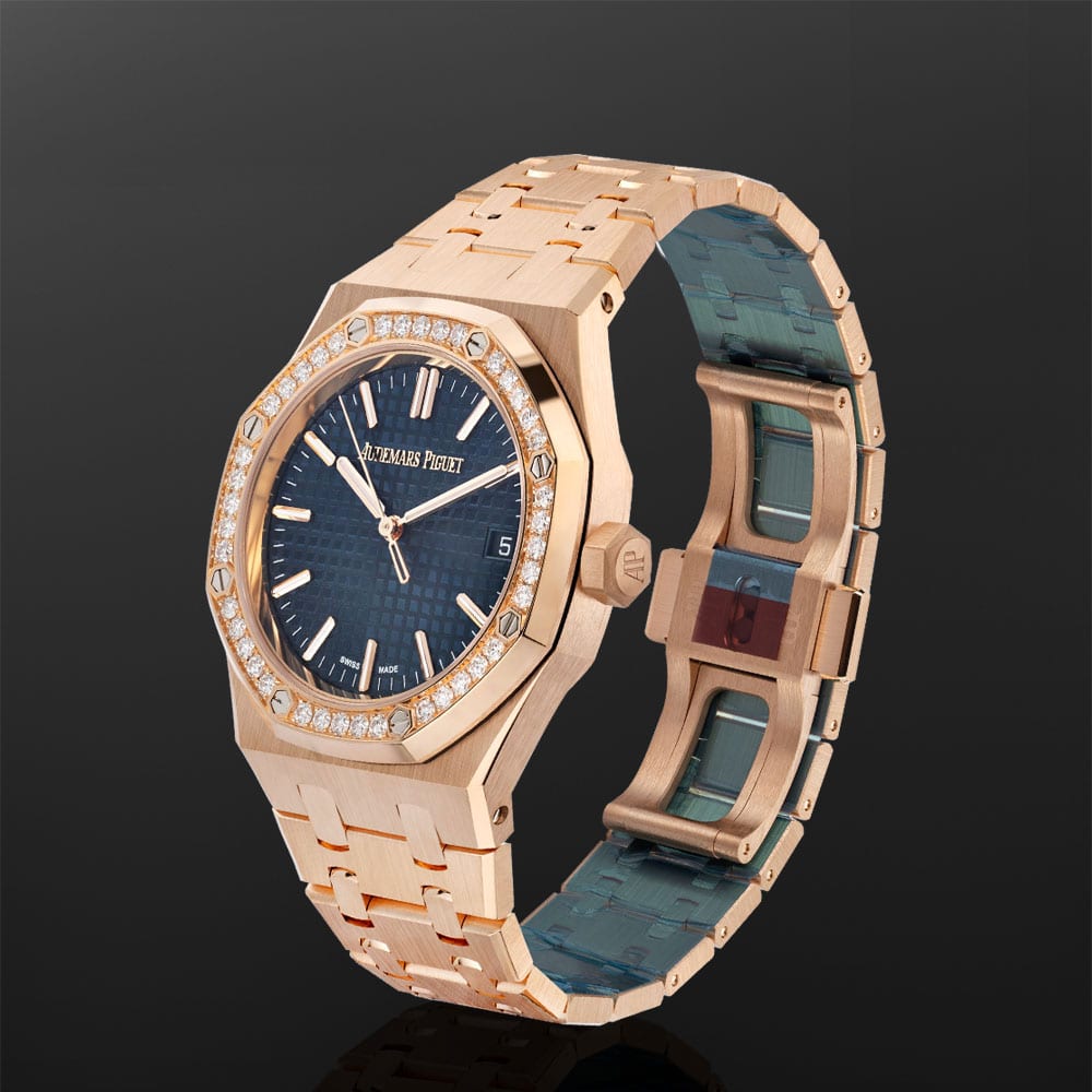 Audemars Piguet Royal Oak 37mm Rose Gold Diamond Bezel Blue Dial  15551OR.ZZ.1356OR.05