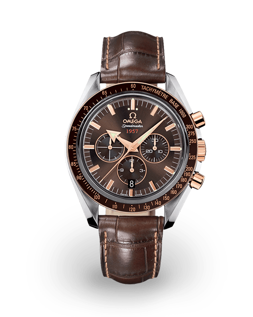 Omega Speedmaster Broad Arrow 1957 42 Two Tone Brown Strap 321.93.42.50.13.001 Watches Bezel