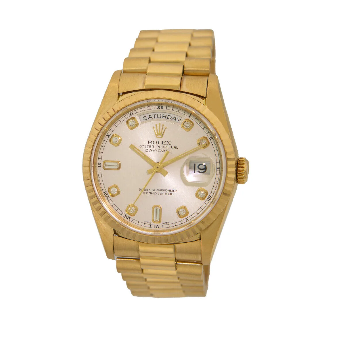 2000 Rolex Day-Date 36 Yellow Gold / Silvered / Diamond-Set / President 18238 Listing Image 1