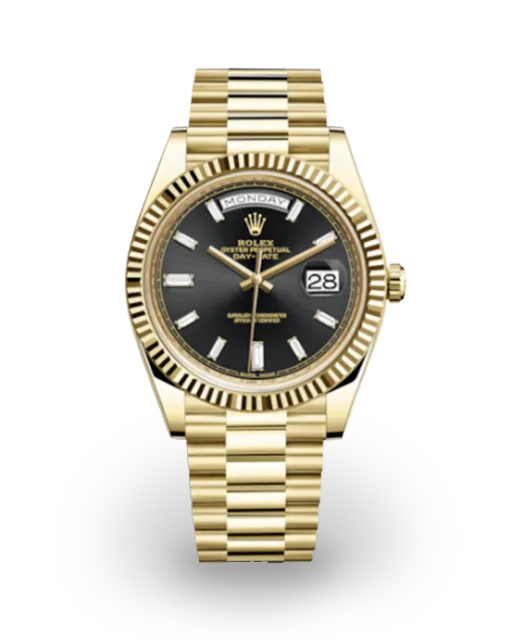 Rolex Day-Date 40 Yellow Gold / Fluted / Black / Baguette Diamond-Set 228238-0004  Model Image