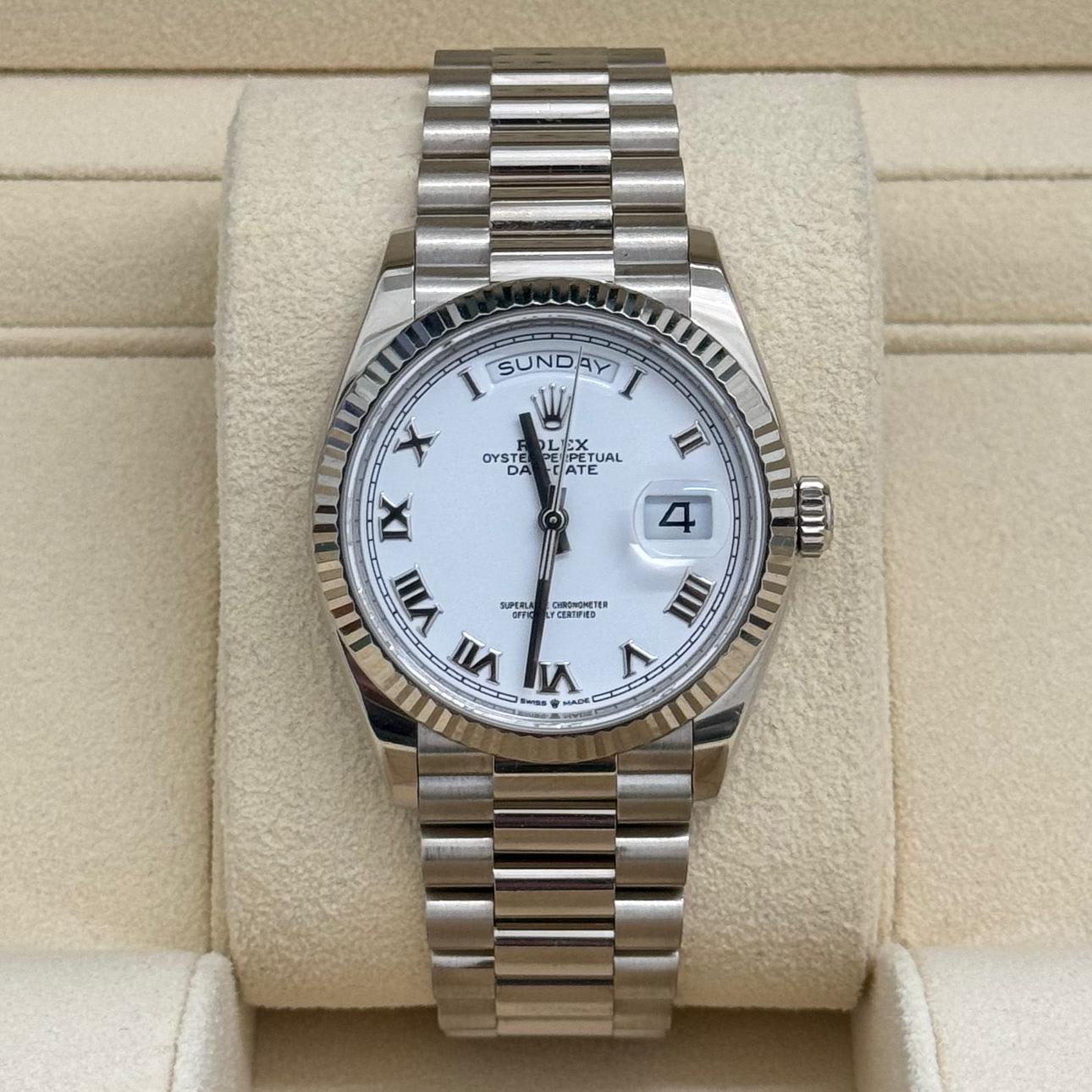 Auction: 2024 Rolex Day-Date 36 White Gold / Fluted / White
