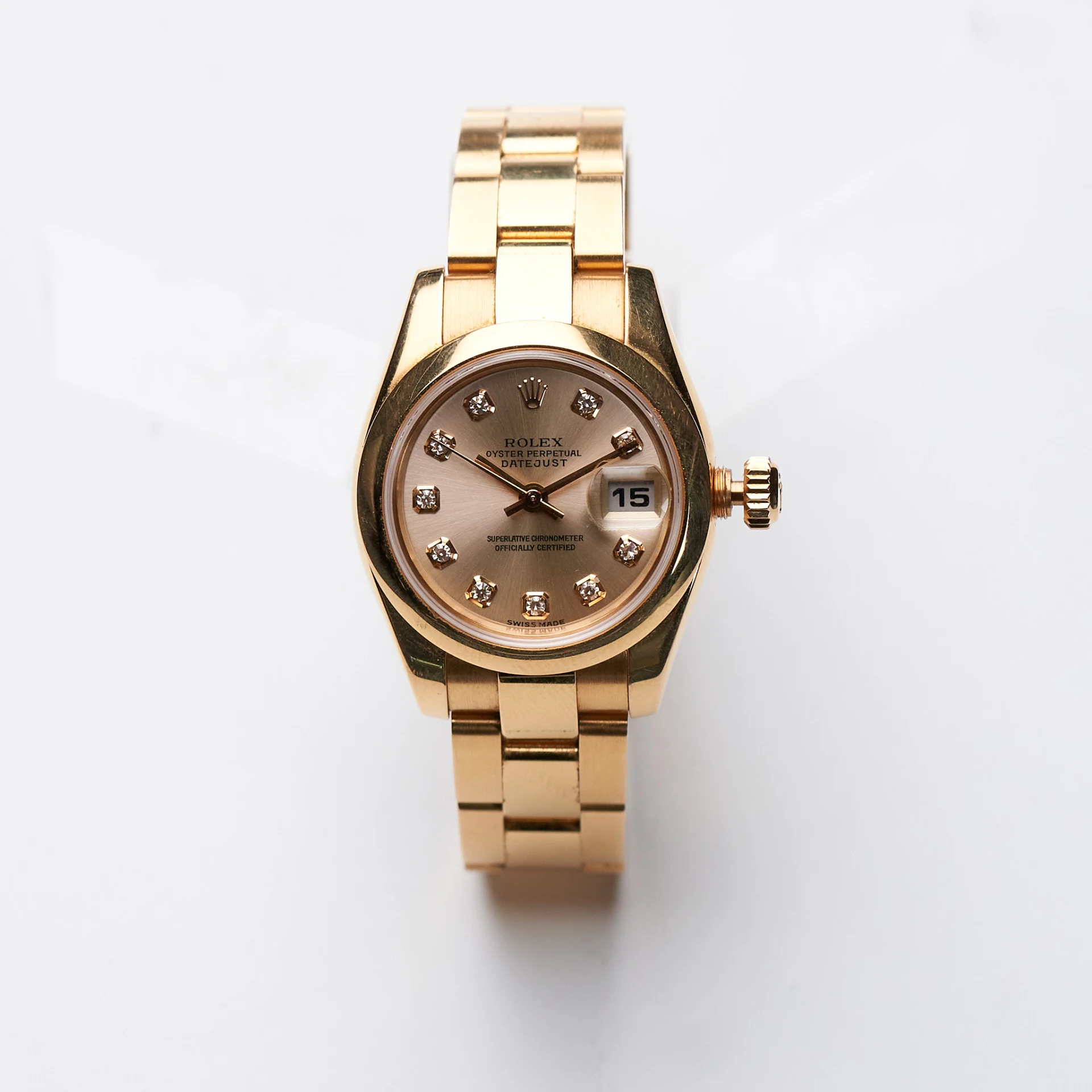 2005 Rolex Lady-Datejust 26 Rose Gold / Smooth / Rose / Diamond-Set / Oyster 179165