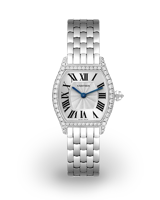 Cartier Tortue Small White Gold / Diamond-Set / Silvered / Roman / Bracelet WA501011  Model Image