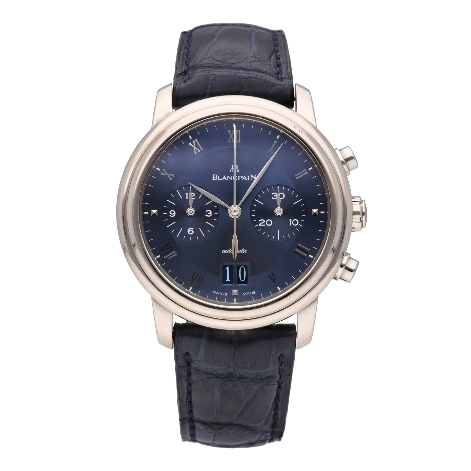 Blancpain Villeret Chronograph 38 White Gold / Blue / Roman / Strap 6885-1540-55B