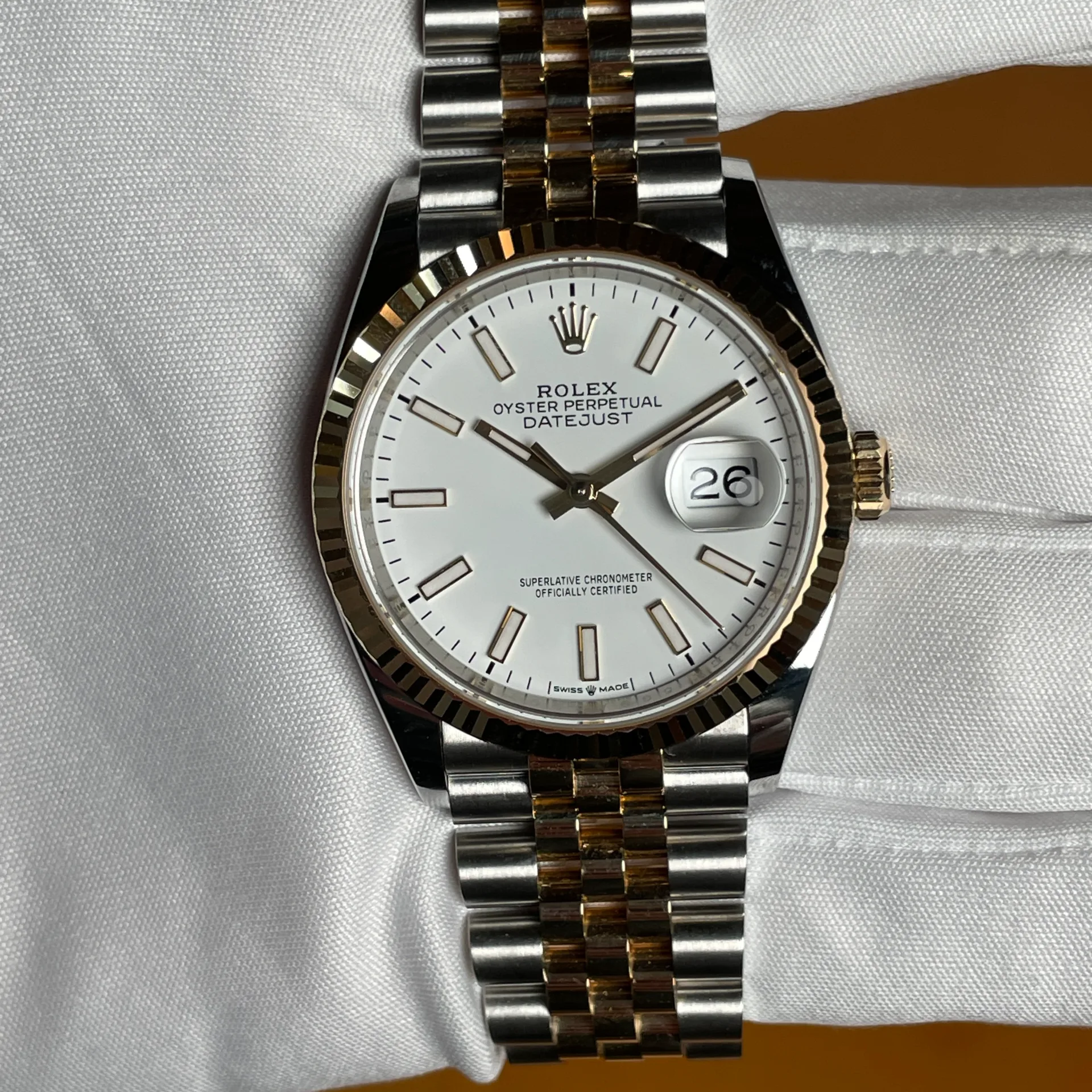 2024 Rolex Datejust 36 Two-Tone Fluted / White / Jubilee 126233-0019