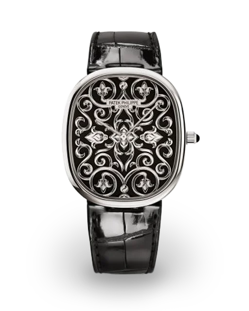 Patek Philippe Calatrava - Volutes & Arabesques - White Gold / Handengraved & Black Enamel 5738/51G-001  Model Image