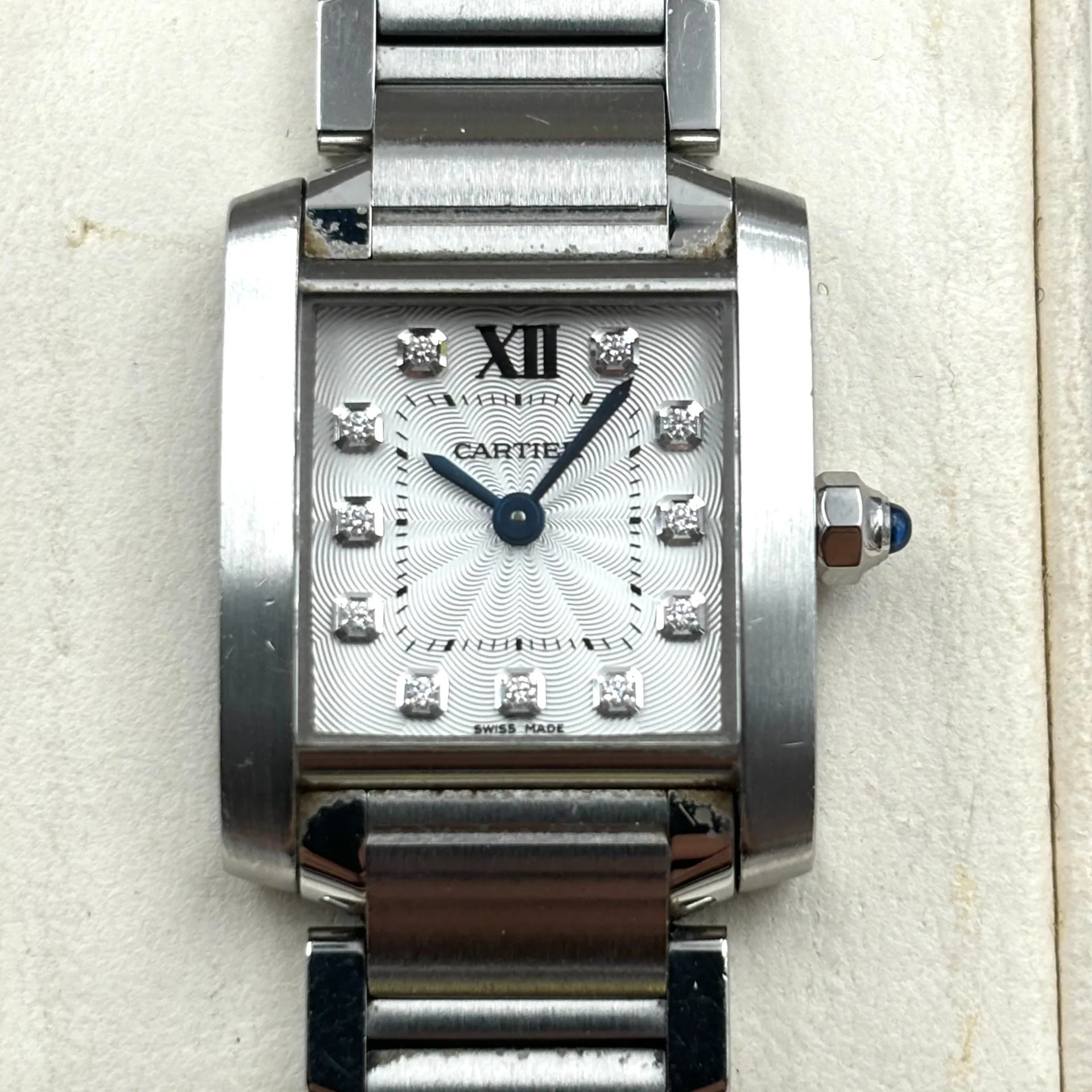 2018 Cartier Tank Française Small Steel / Silvered / Diamond-Set / Bracelet WE110006 