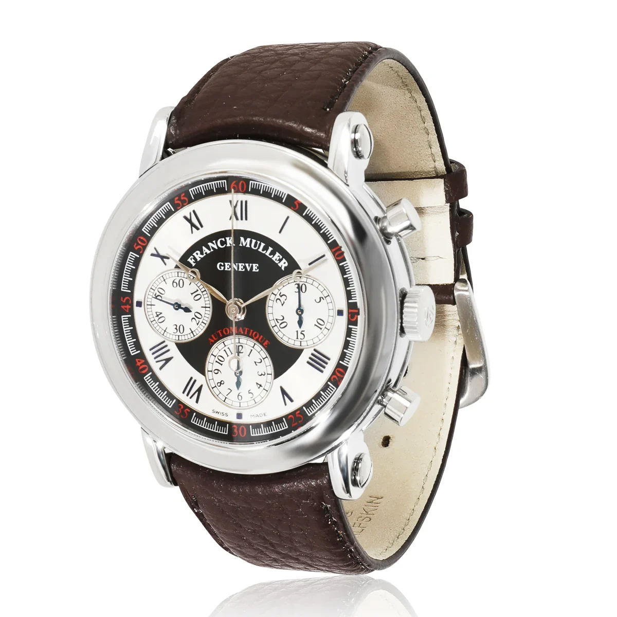 Franck Muller Round Chronograph Double Face 42 Steel / White/Black / Roman / Strap  7002 CC DF