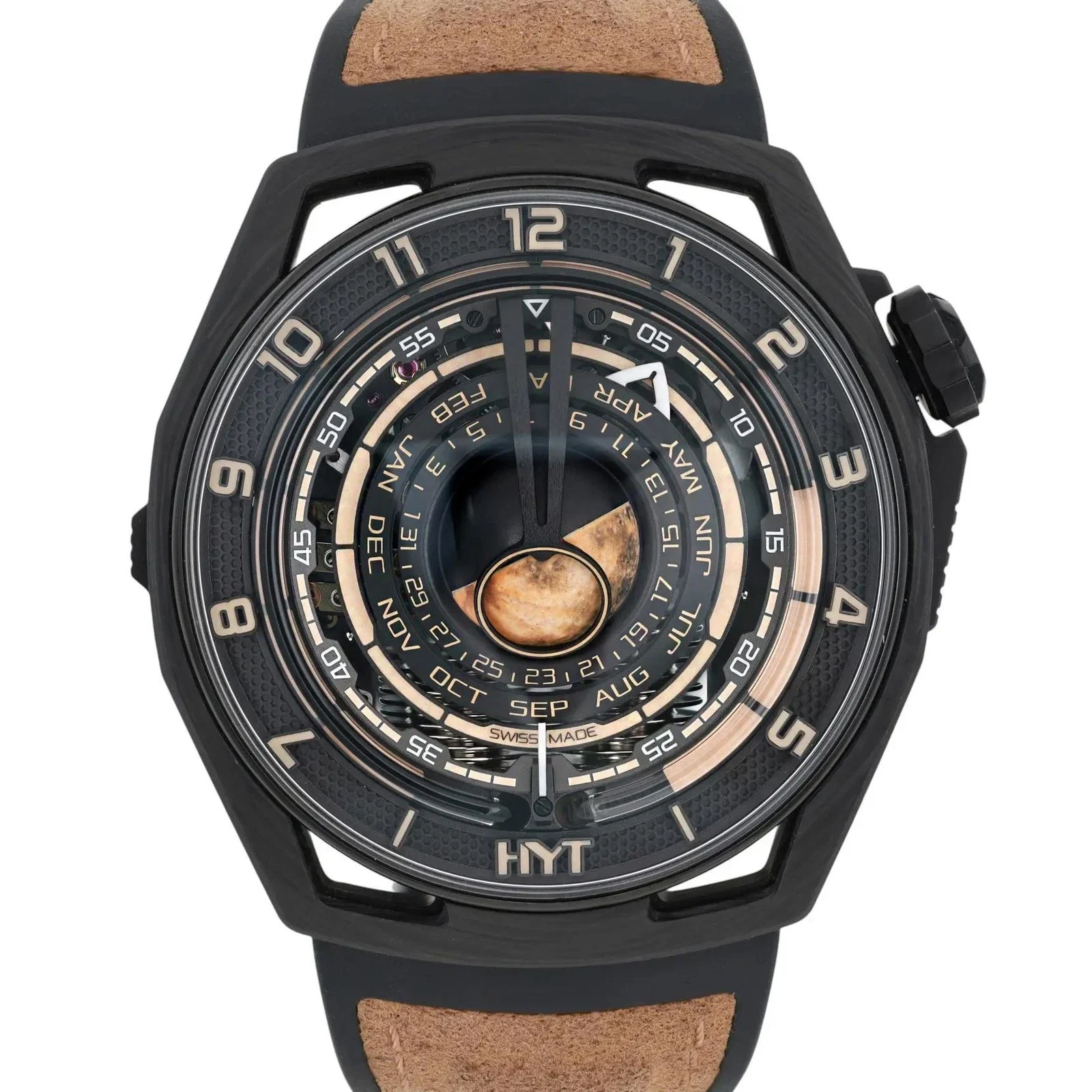 HYT Moon Runner Desert 48 Carbon Titanium / Black / Arabic / Strap - Limited to 15 Pieces H02984-A
