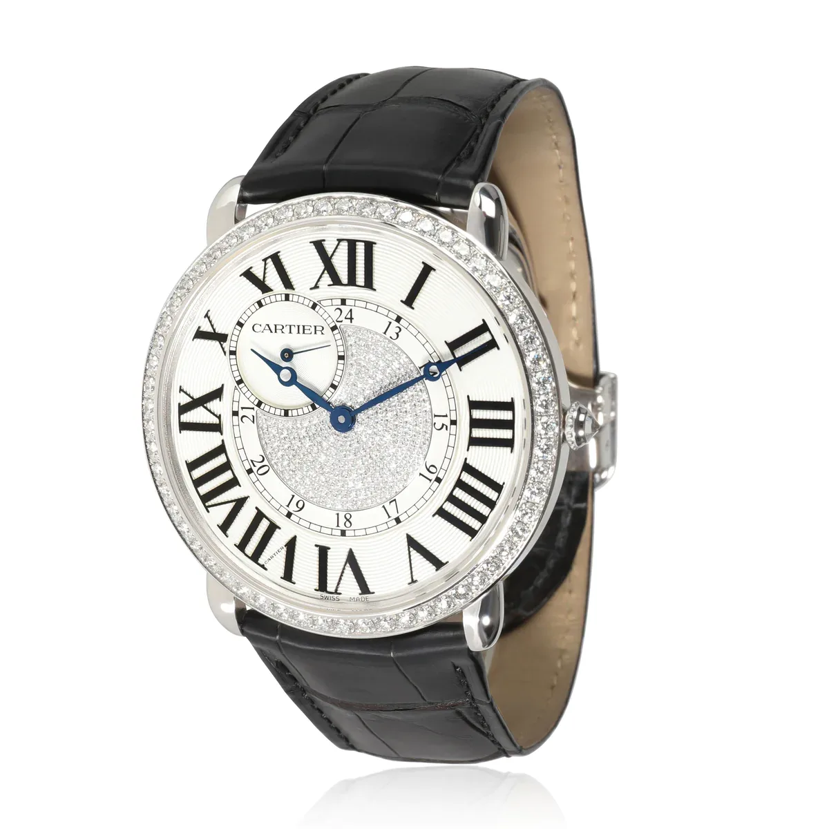 Cartier Ronde Louis Cartier 42 White Gold / Diamond-Set / Silvered & Diamond-Paved / Roman / Strap WR007004  Listing Image 1