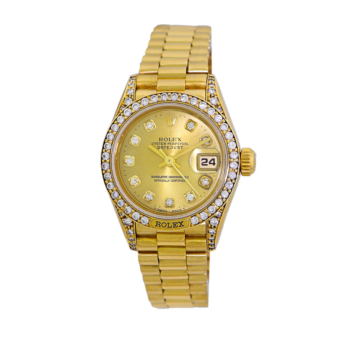 Rolex Lady-Datejust 26 Yellow Gold / Diamond-Set / Champagne / Diamond-Set / President 69158 Listing Image 1