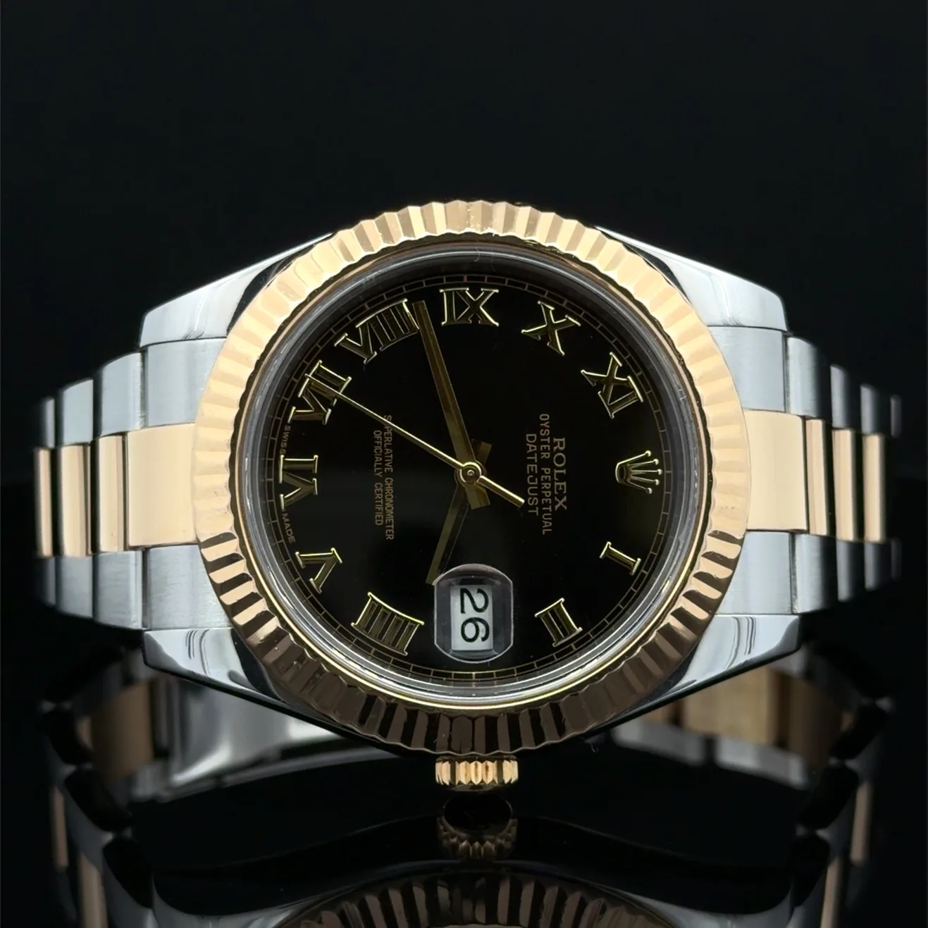 2010 Rolex Datejust II Two-Tone / Fluted / Black / Roman / Oyster 116333