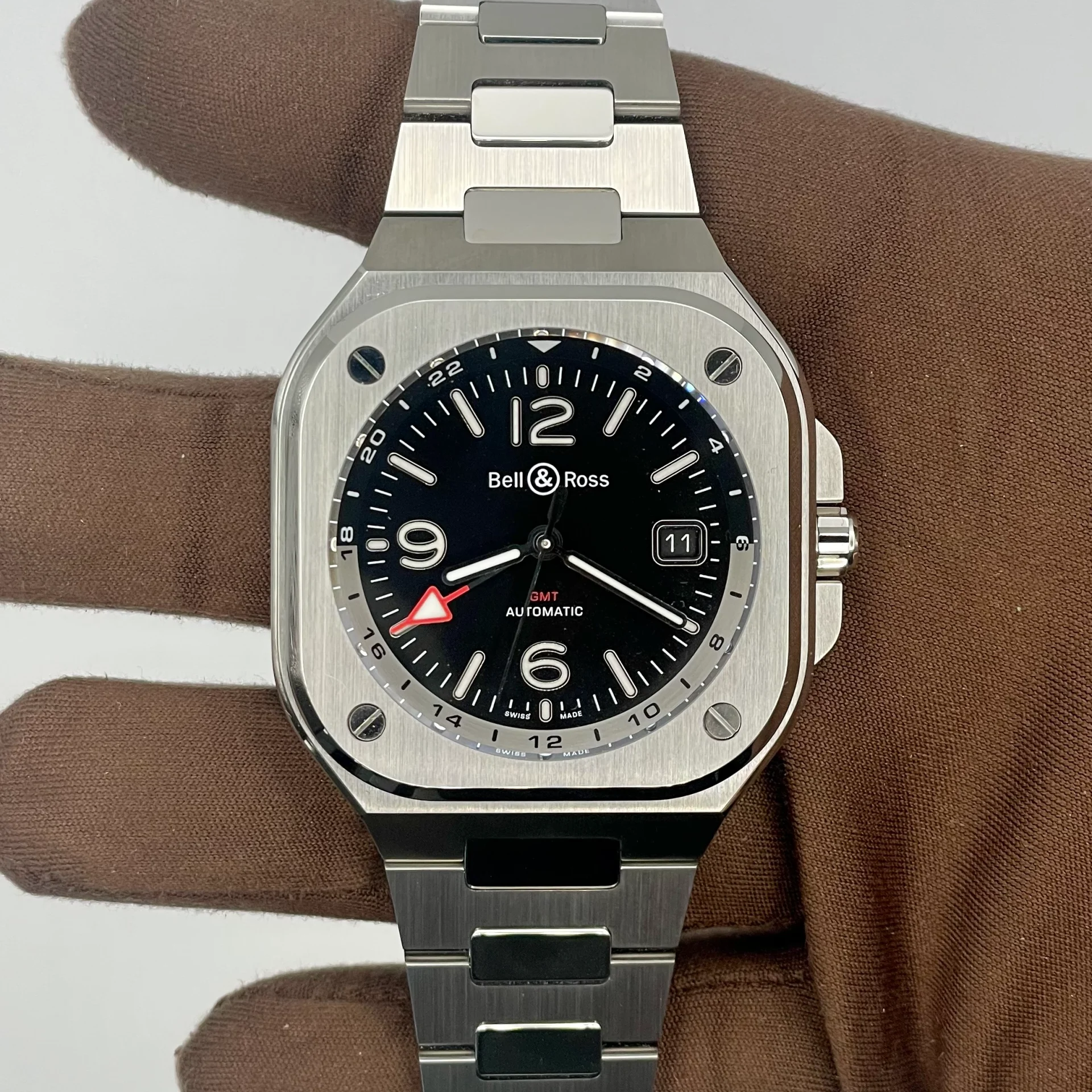 2025 Bell & Ross BR 05 GMT Steel / Black / Arabic / Bracelet BR05G-BL-ST/SST