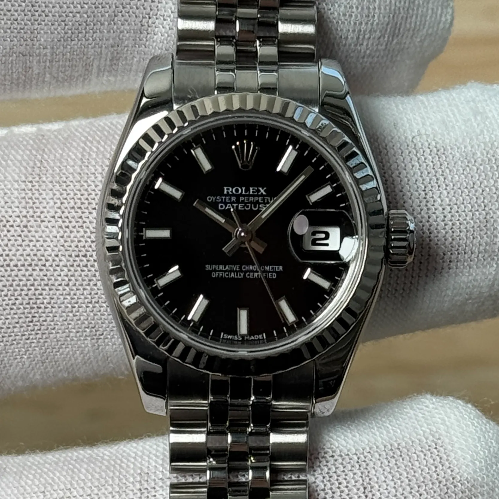 2008 Rolex Datejust 26 Fluted / Black / Jubilee  179174