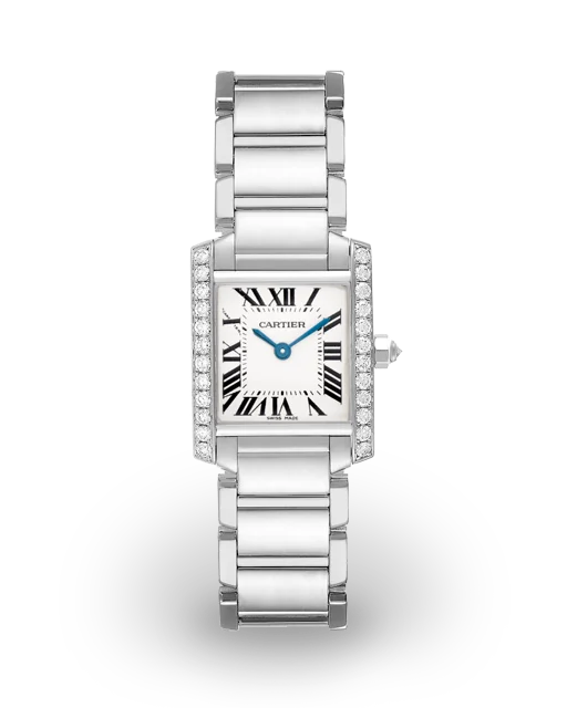 Cartier Tank Française Small White Gold / Diamond-Set / Silvered / Roman / Bracelet WE1002S3  Model Image