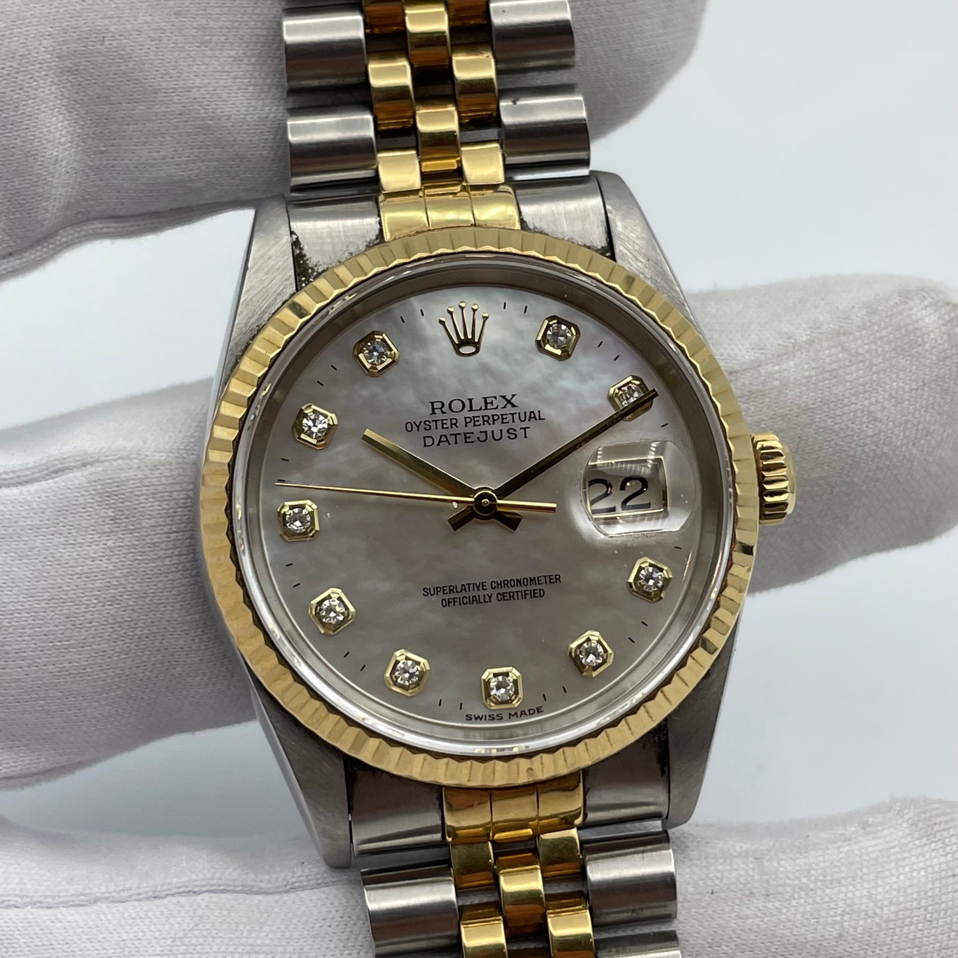 1996 Rolex Datejust 36 Two-Tone / Fluted / MOP / Diamond-Set / Jubilee ...