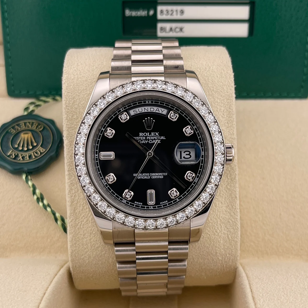 2013 Rolex Day-Date II 41 White Gold / Diamond-Set / Black / Baguette Diamond-Set / President 218349 Listing Image