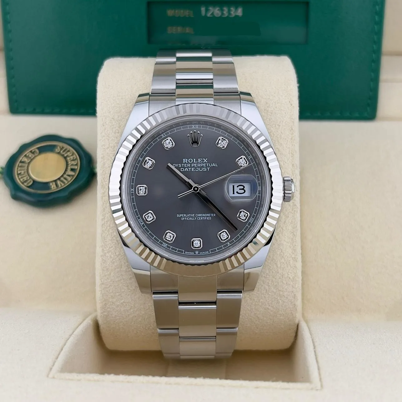 2021 Rolex Datejust 41 Fluted / Slate / Diamond-Set / Oyster 126334-0005 Listing Image 1