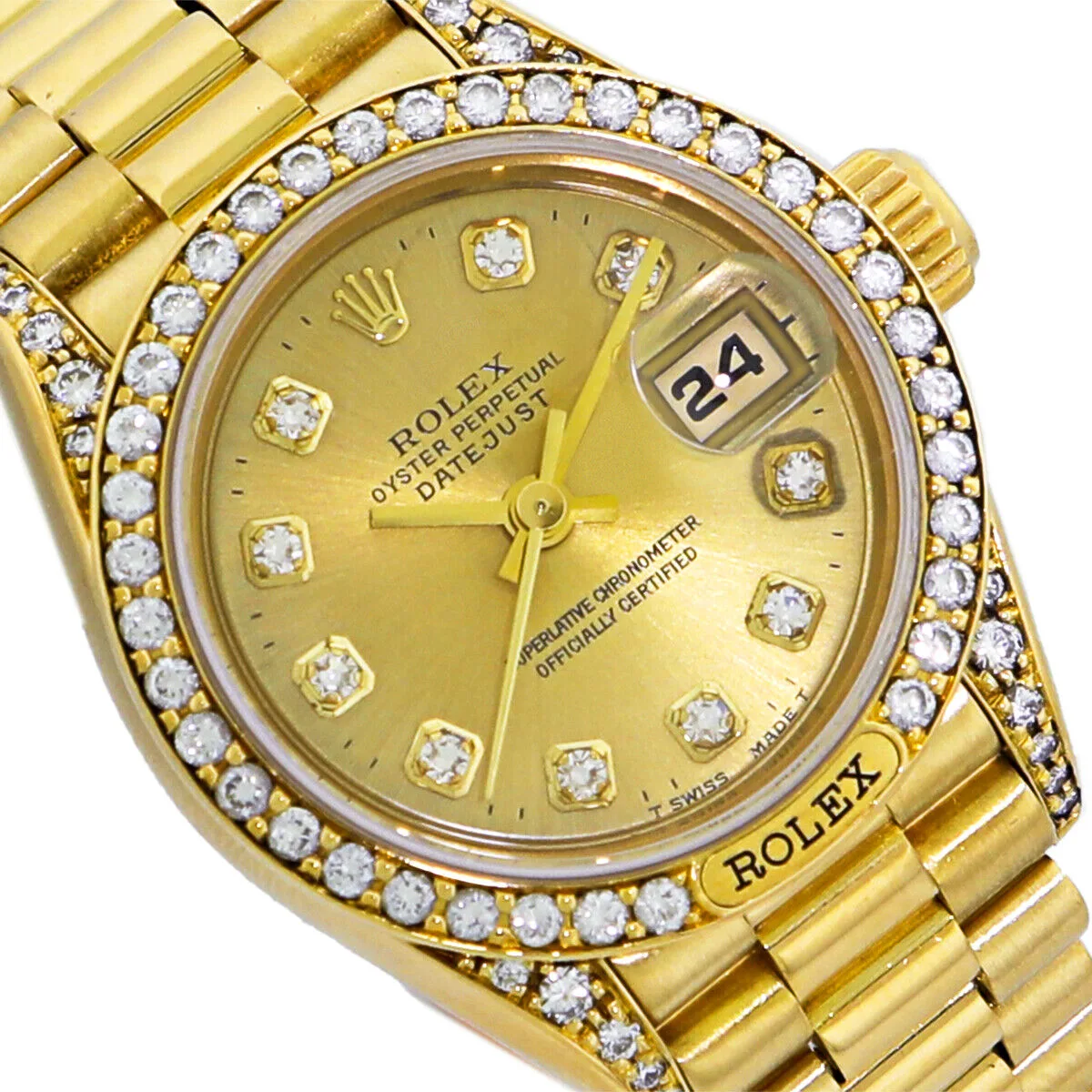 Rolex Lady-Datejust 26 Yellow Gold / Diamond-Set / Champagne / Diamond-Set / President 69158 Listing Image 2