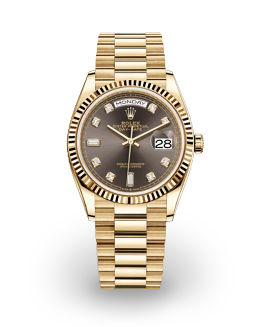 Rolex Day-Date 36 Yellow Gold / Fluted / Dark Gray / Baguette Diamond-Set 128238-0022  Model Image