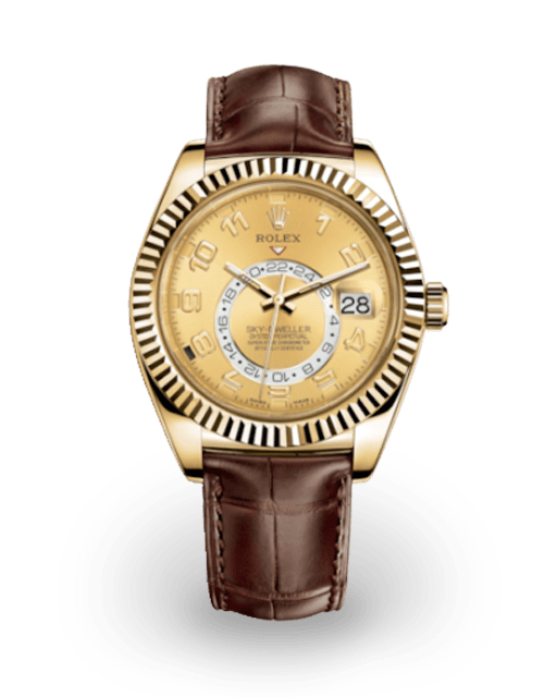 ラッキー Rolex Sky-Dweller Yellow Gold / Champagne / Arabic 326138