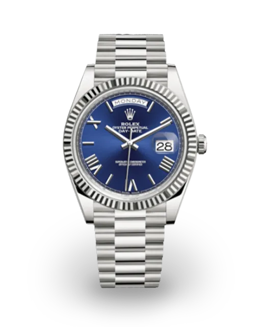 Rolex Day-Date 40 White Gold / Fluted / Blue / Roman 228239-0007  Model Image