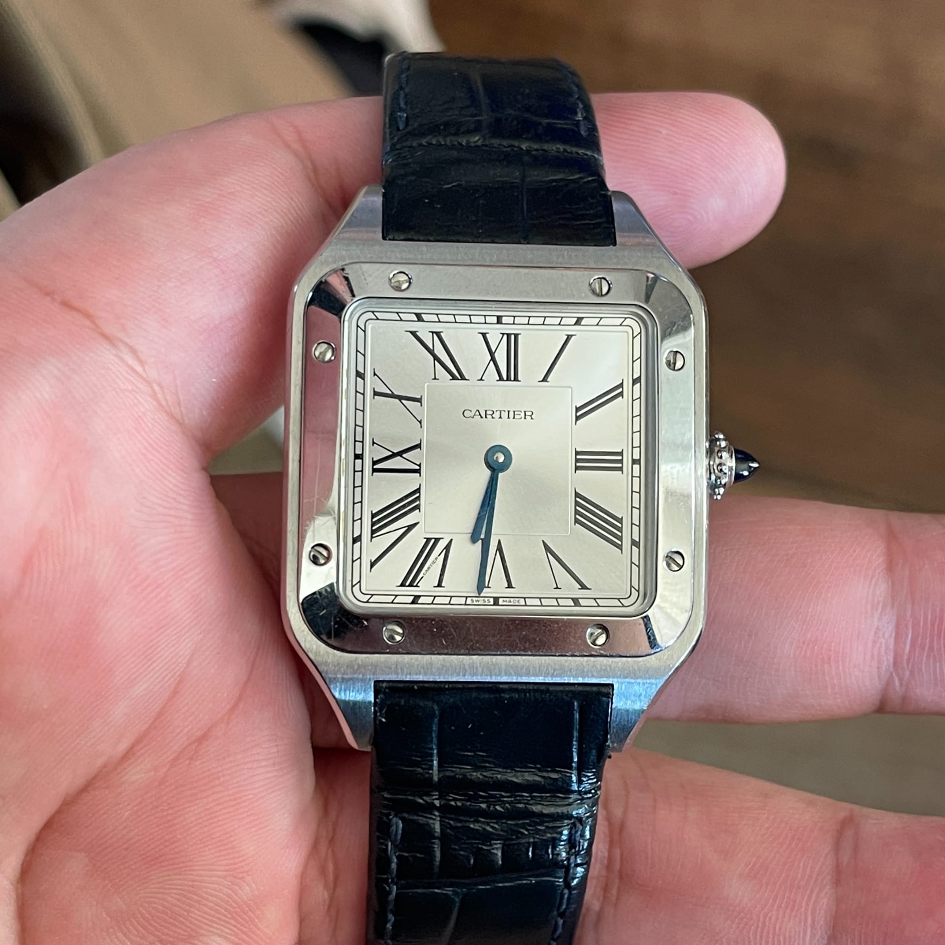 Cartier Santos-Dumont XL Steel / Silvered / Roman / Strap WSSA0032 | Bezel