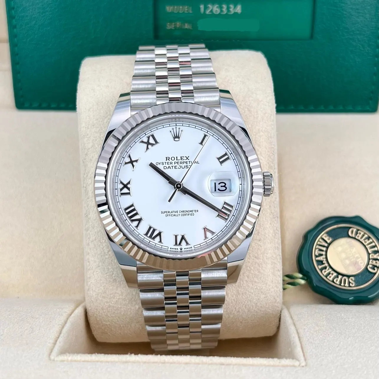 2023 Rolex Datejust 41 Fluted / White / Roman / Jubilee 126334-0024 Listing Image 1