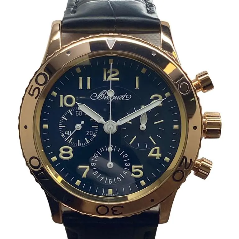 Breguet Type XX Aeronavale Chronograph 39 Rose Gold / Blue / Arabic / Strap 3800BR/Y2/3W6