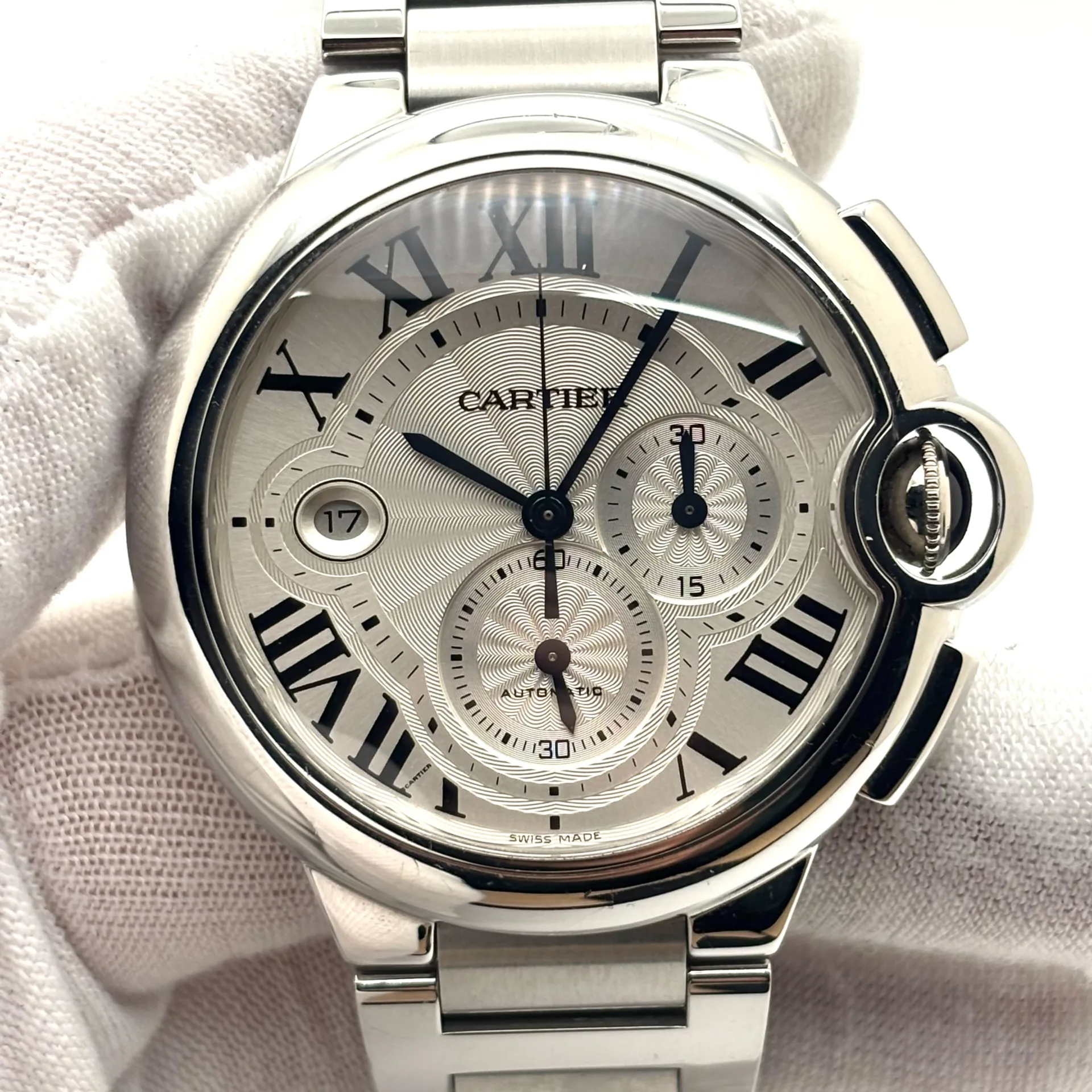 Cartier Ballon Bleu de Cartier Chronograph 44 Steel / Silvered / Roman / Bracelet W6920002