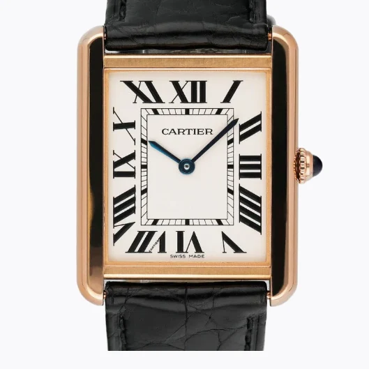 Cartier Tank Solo Large Rose Gold / Silvered / Roman / Strap W5200025