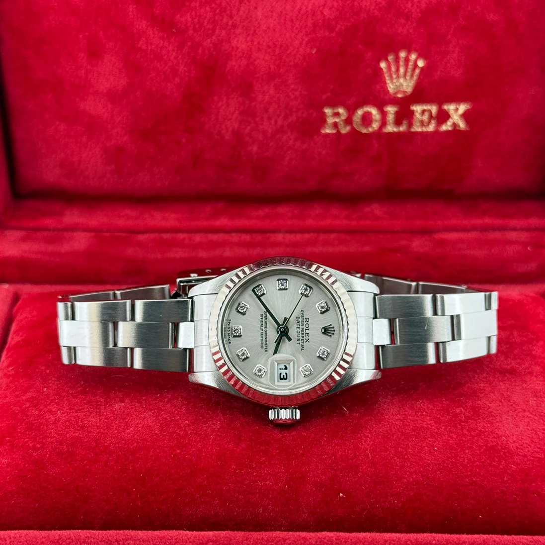 2004 Rolex Lady-Datejust 26 Steel / Fluted / Silvered / Diamond-Set / Oyster 79174