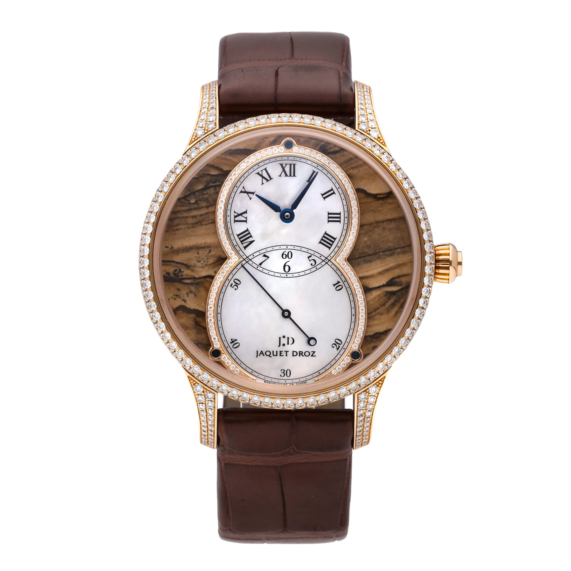 Jaquet Droz Grande Seconde 39 Rose Gold and Diamond-Set / Diamond-Set / African Jasper MOP / Roman/Arabic / Strap - Piece Unique J014013308