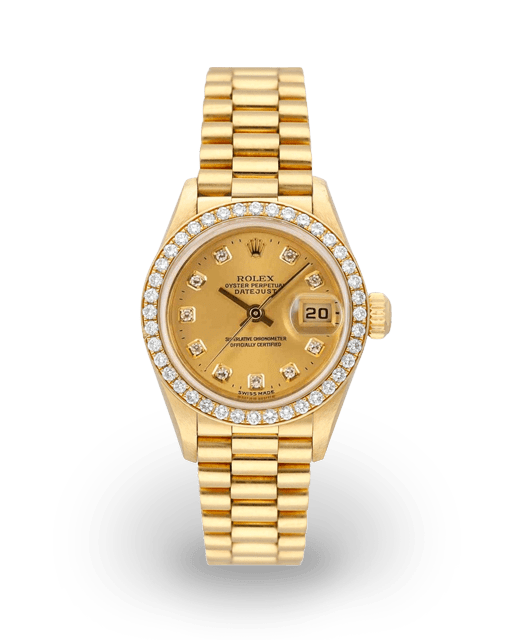 Rolex 18K GOLD LADIES Oyster PRESIDENT 79138 Silver Diamond Dial and Bezel  26MM