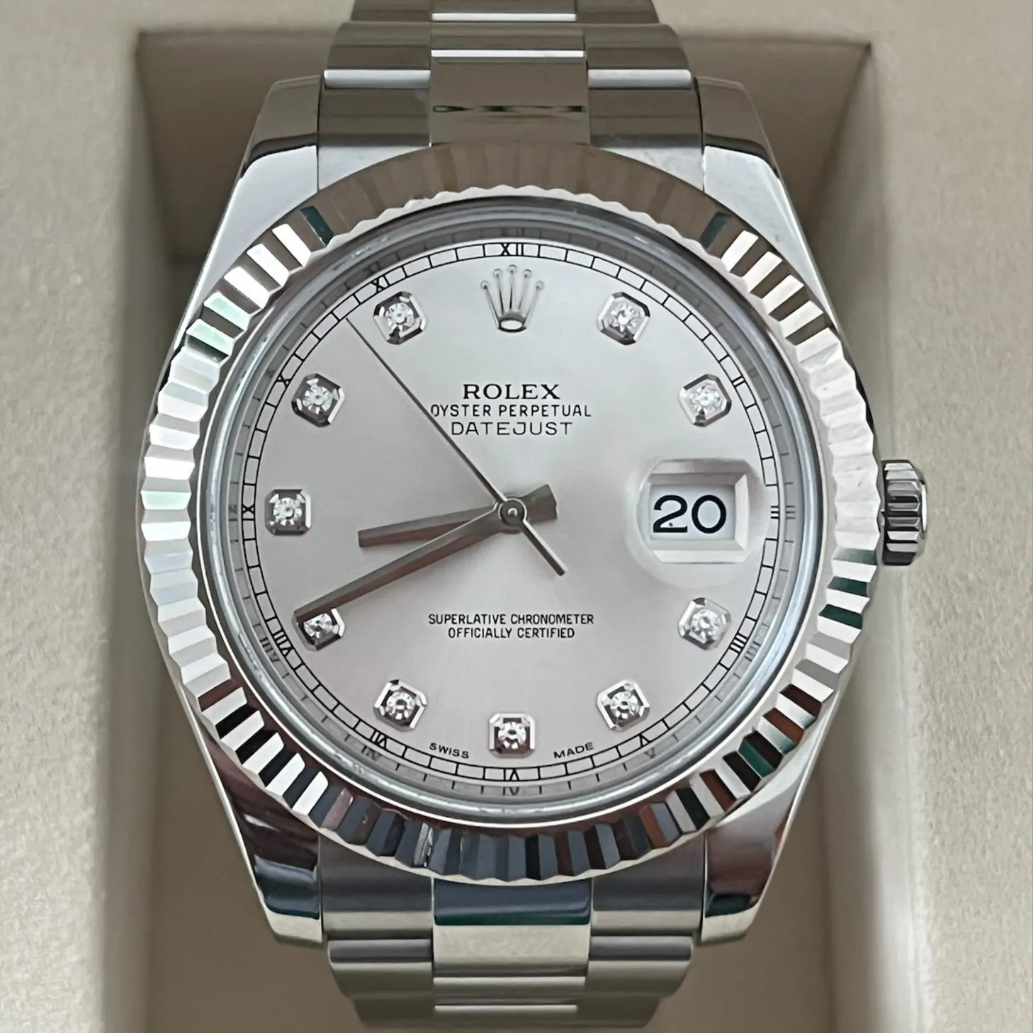 Rolex Datejust II Fluted / Silver / Diamond-Set / Oyster 116334-0007