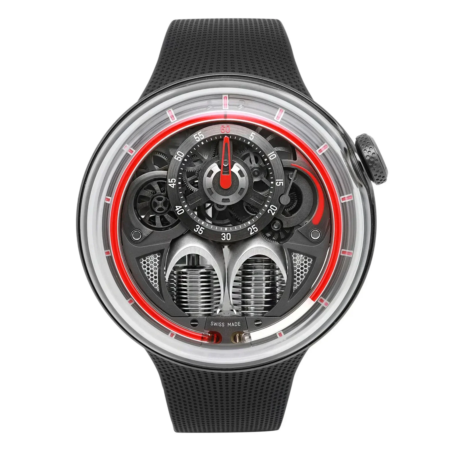 HYT H1.0 Red 48.8 DLC-Coated Steel / Skeletonized / Arabic / Strap H02022