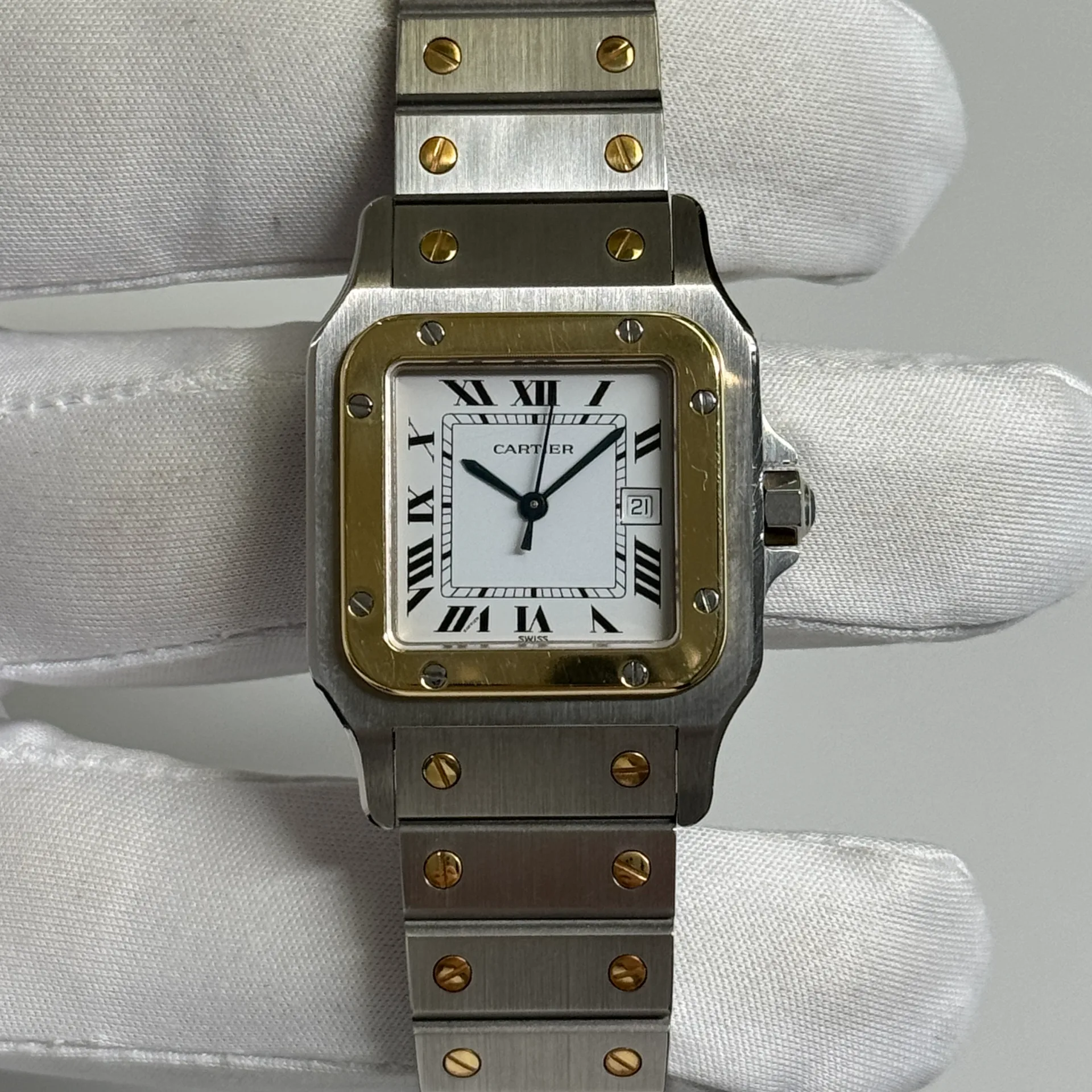 Cartier Santos de Cartier Carree Two-Tone / White / Roman / Bracelet 2961