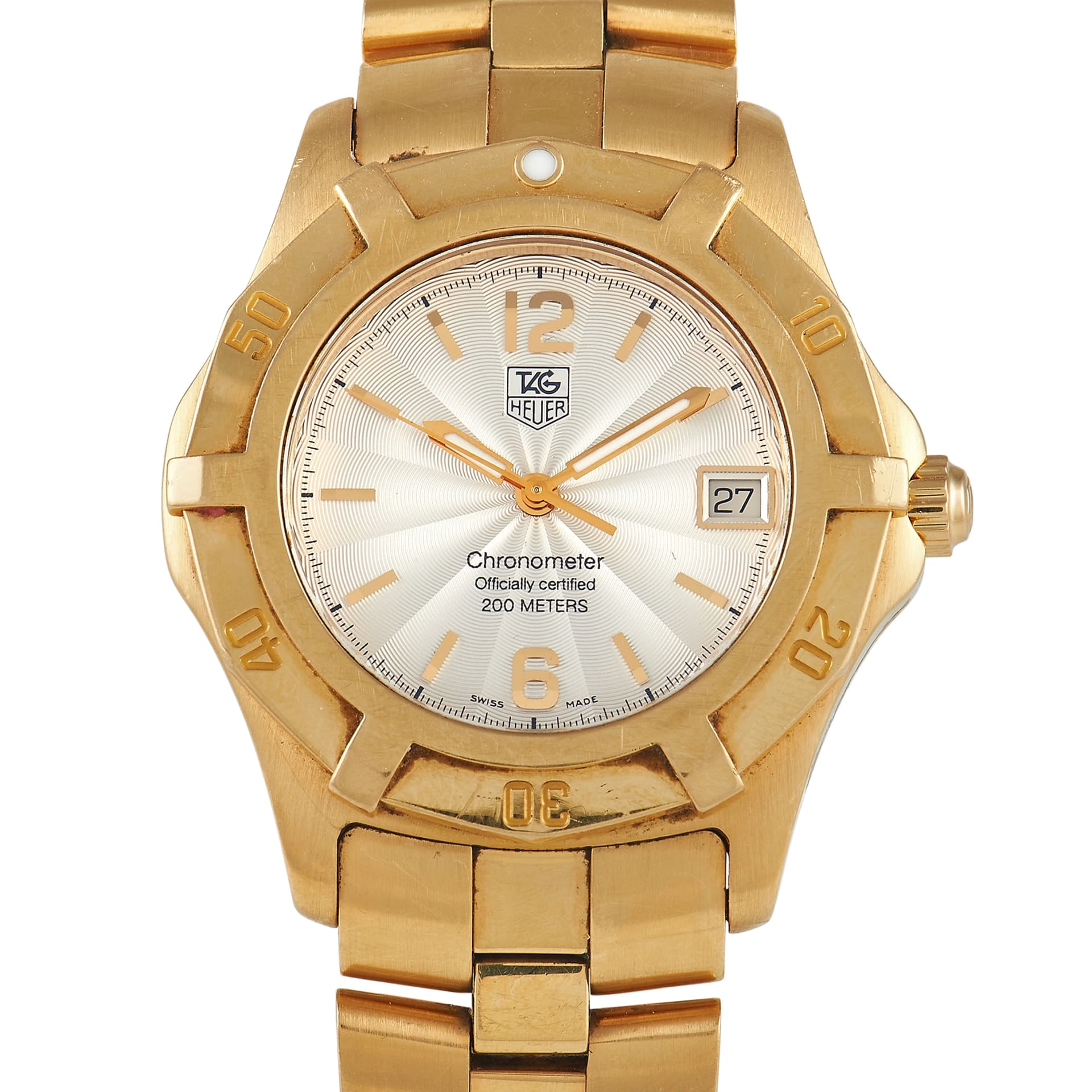 Men's TAG Heuer 38mm 2000 Solid 18K Yellow Gold Watch with Silver Dial and  Smooth Bezel. (Pre-Owned WN5140)