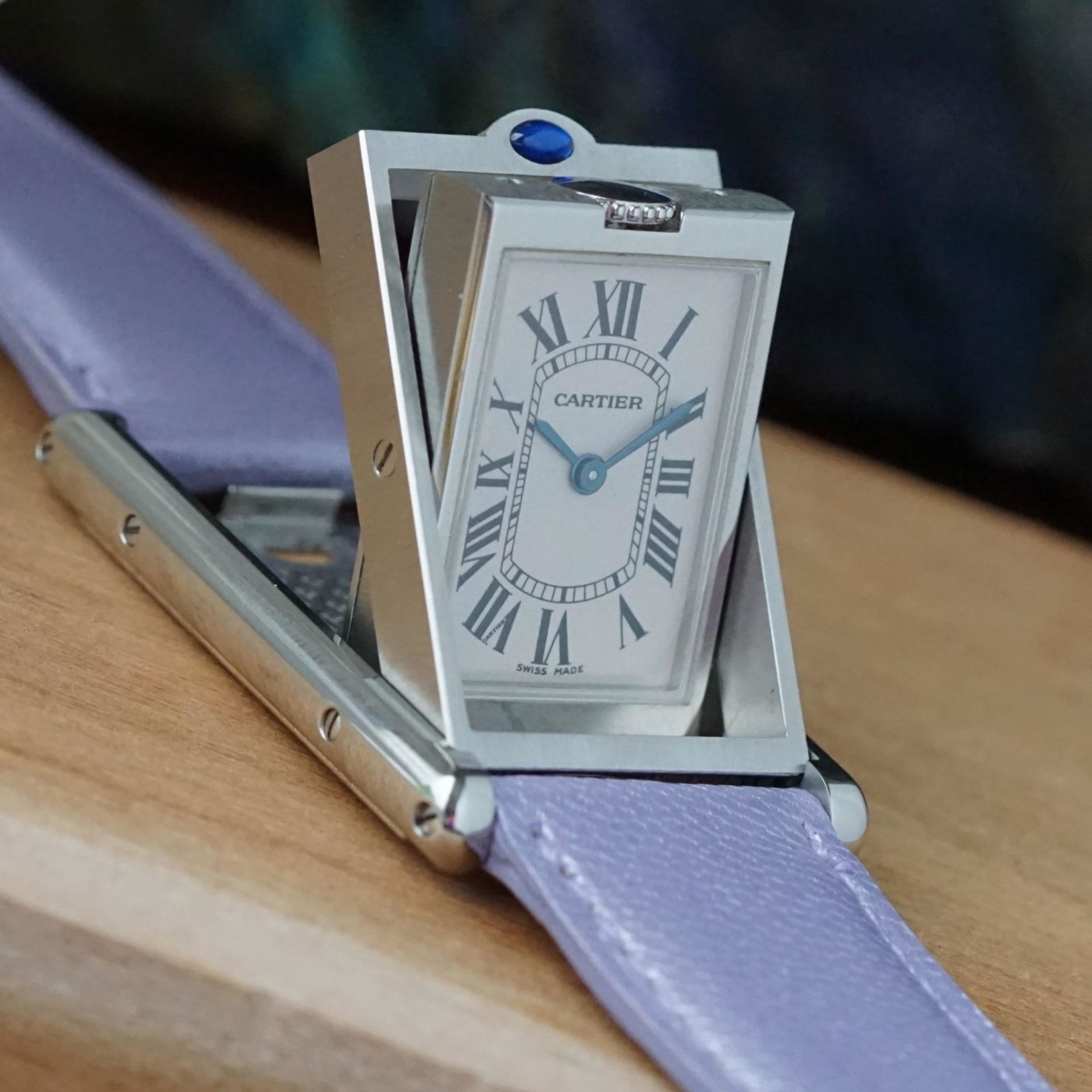 Cartier Tank Basculante Medium Steel Off-White Roman Strap